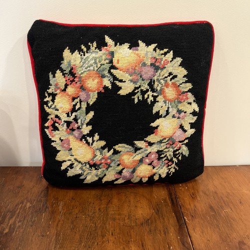 Vintage 1991 Imperial Elegance Needlepoint Pillow Peking Handicraft Floral Fruit
