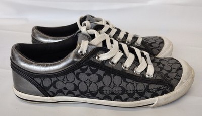 Coach Francesca Signature C Sneakers Women s 8B Gray Silver Monogram Shoes