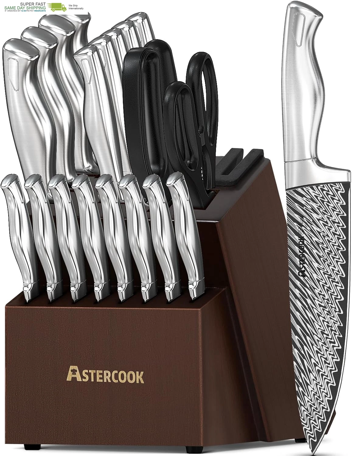 German Stainless Steel Knife Block Set, Dishwasher Safe, Full-Tang Handle, Silve