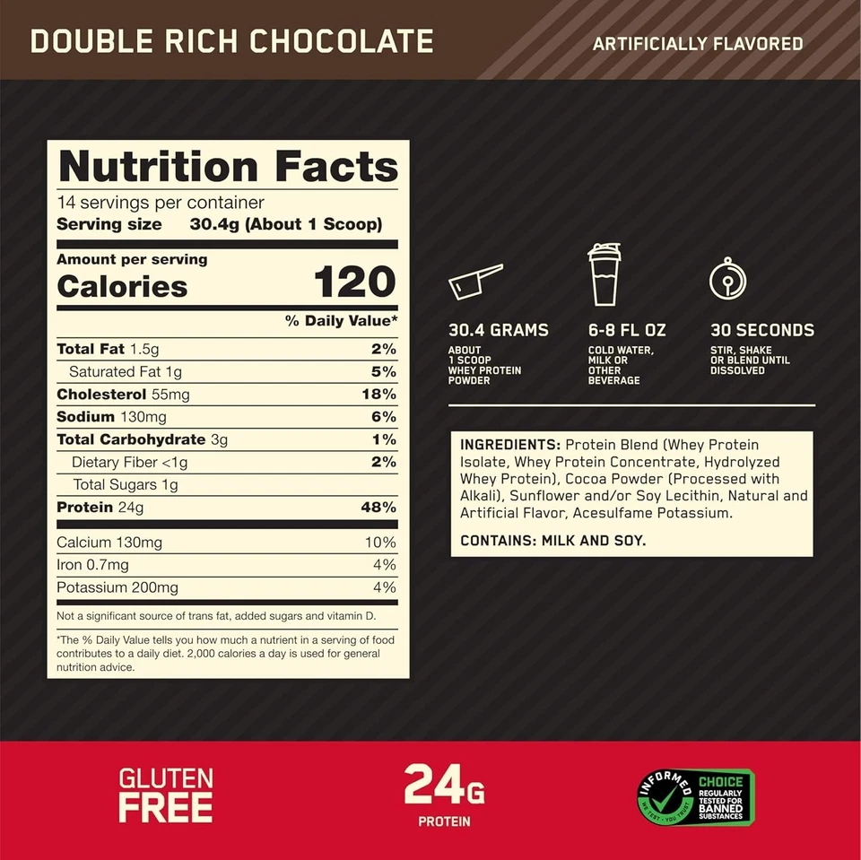 Optimum Nutrition Gold Standard 100% Whey Protein Powder, Double Rich Chocolate, - Image 3 of 4