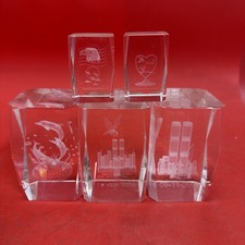 Lot Of 5 Crystal Glass Cube 3D Laser Etched Paperweights