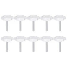 10pcs Star Knob M5 x 30mm Thread 32mm 6-Point Head Stud Hand Clamping Knob White