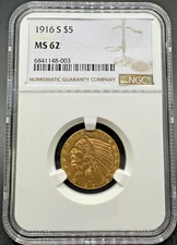 1916-S INDIAN HEAD GOLD HALF EAGLE NGC MS62 0XEDB25