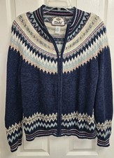Tiara International Cardigan Sweater Womens XL Blue Nordic Fair Isle Full Zip