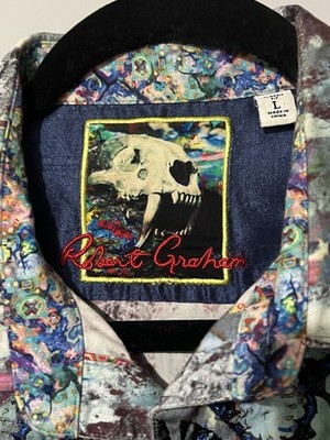 Robert Graham Abstract Multicolor Embroidered Button-Up Shirt Point Collar