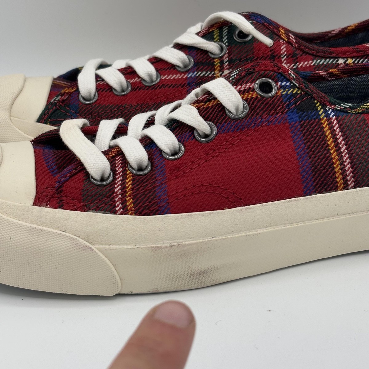 Converse Jack Purcell Shoes Womens Size 6 Red Plaid Tartan Low Top