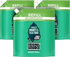 Original Source Mint & Tea Tree Shower Gel 3x1000ml Multipack Vegan Paraben-Free 4.60 per litre