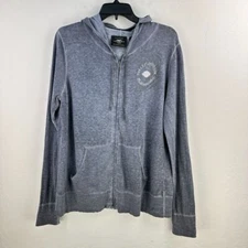 Harley Davidson Sweatshirt Hoodie Jacket L Blue Motorcycle Full Zip Drawstring