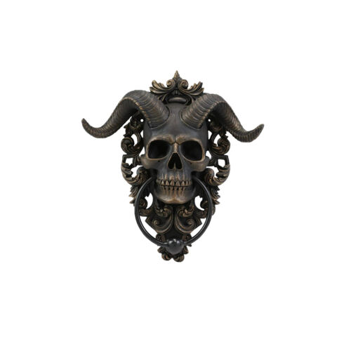 Horned God Skull Hanging Door Knocker Heavy-Duty Gothic Doorknocker Wall Decor - Picture 10 of 11