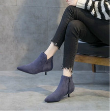 Women Ankle Boots Pointy Toe Fashion Kitten Heels Shoes Party Side Zipper Casual