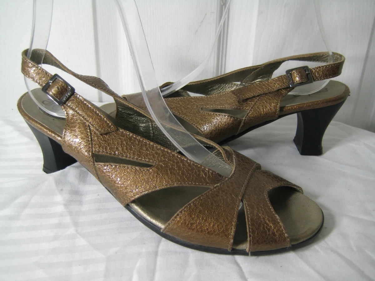 ARCHE Leather Bronze Open Toe Slingback Sandals Heels Shoes Women s Sz 41 10