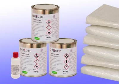 GFK SHOP REPARATUR-SET GFK 3kg POLYESTERHARZ STYROLREDUZIERT, 6m² GLASFASER 375 g/m²