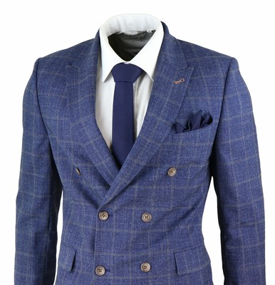 blue check double breasted suit