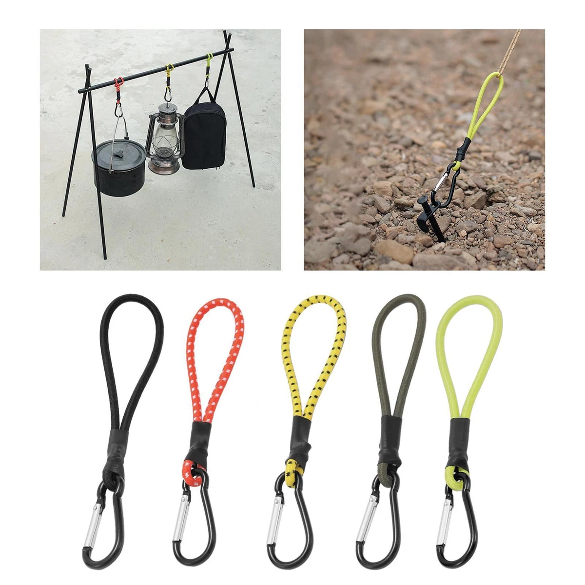 Bungee Cord with Carabiner Hook, Elastic Tent Cord Durable Short