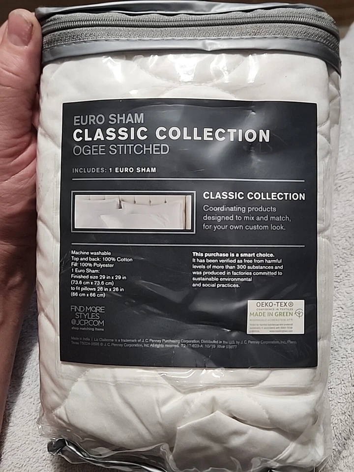 Liz Claiborne Euro Sham Colección Clásica 29" x 29" Blanco Ogee Algodón Cosido Foto 4 de 4