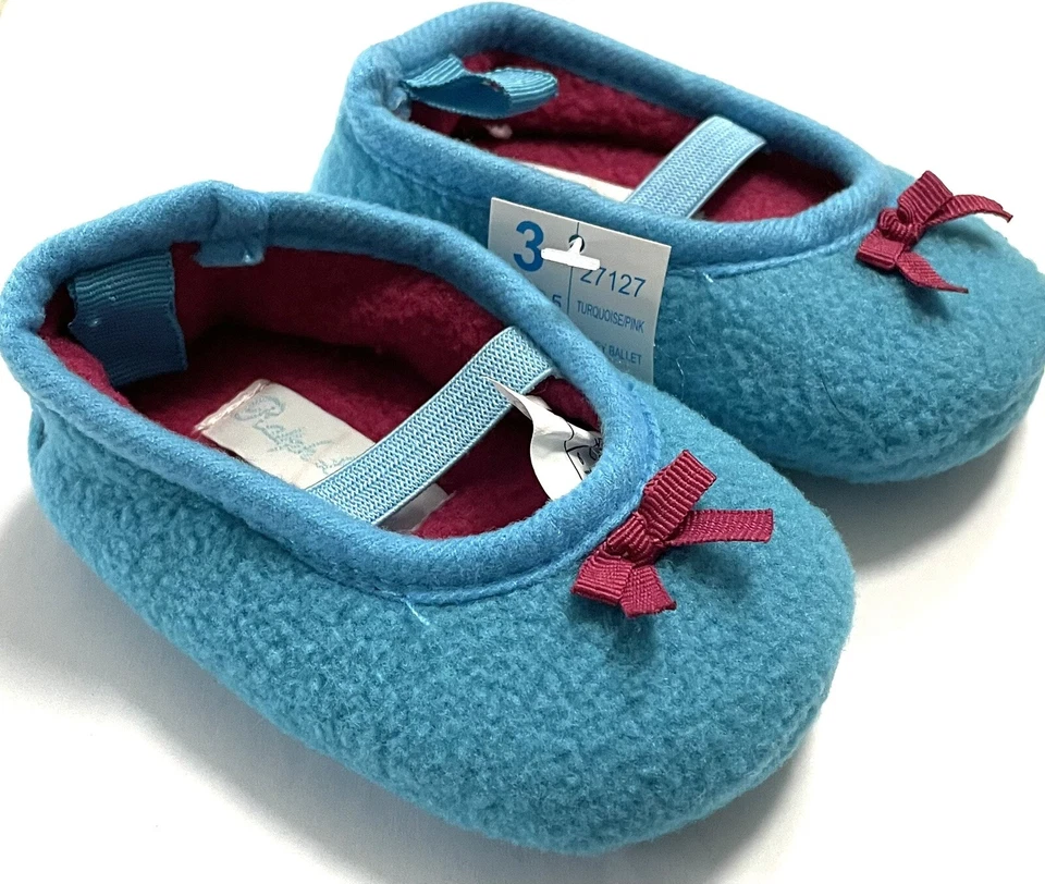 Ralph Lauren Baby Girl Shoes Size 3 Bayley Ballet Soft Slipper Shoes Blue/Pink - Image 3 of 4