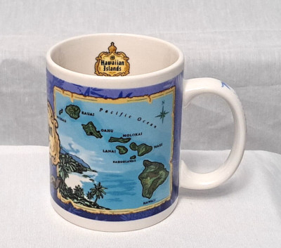 Blue Island Chain Hawaiian Map Coffee Tea Mug Crest Tropical Ocean Palm Trees