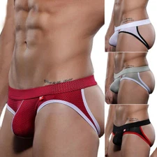 Men Sexy Mesh Thongs Jockstrap Mesh Briefs G-Strings Pouch Panties Underwear