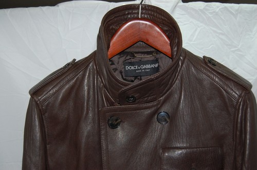 EU54/US44 XL🔥 Dolce & Gabbana Men Brown Leather Tall Coat Jacket ITALY Overcoat - Picture 4 of 11