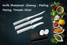 Rada 4 pc Set Knife Sharpener, Granny Paring, Peeling Paring and Tomato Slicer 