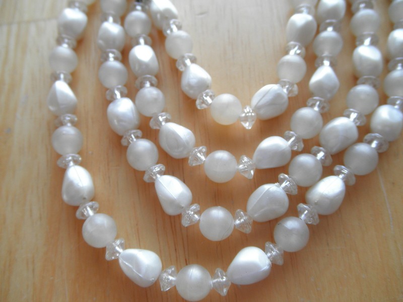 Vintage Attic Find Grandma's Bead Milky Pearl 4 Strand Choker NECKLACE c1950
