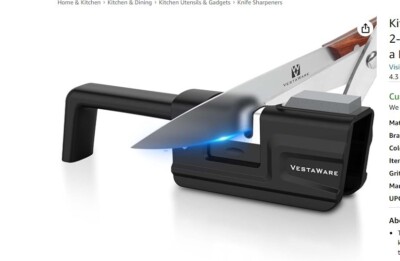 Kitchen Knife Sharpener - Vestaware Foldable 2-Stage Knife Sharpening Accessory
