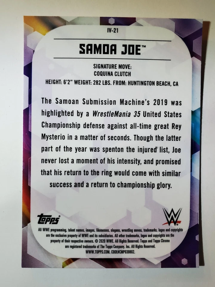 2020 Topps Chrome WWE Image Variations REFRACTOR - #IV-21 SAMOA JOE - Image 2 of 2