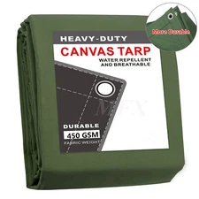 Water Resistant Canvas Tarp Heavy Duty Canvas Tarpaulin Cover Canopy w/ Grommet