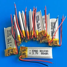 10 pcs 3.7V 80mAh LiPo Li Polymer Rechargeable Battery For MP3 Earphone 301030