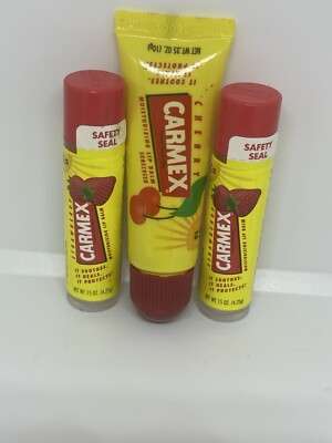 Carmex Daily Care Moisturizing Lip Balm: 2 -Strawberry 4.25g/ea & 1 Cherry 10g