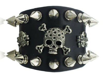 Women Punk Rock Gothic Skeleton Skull Bracelet with Spikes Biker Dominatrix 