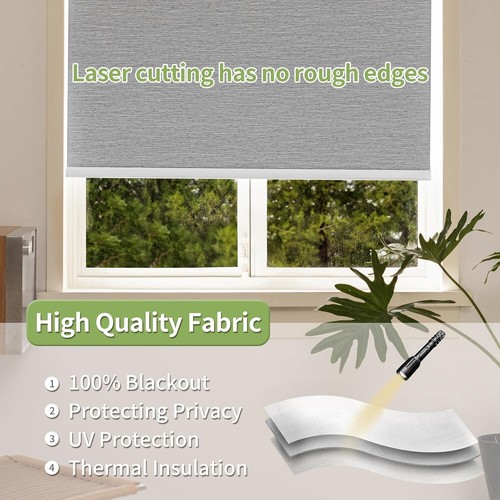 100% Verdunkelungsrollo - Thermo UV Sichtschutz, 34x72" Grau für Zuhause/Büro - Bild 4 von 8