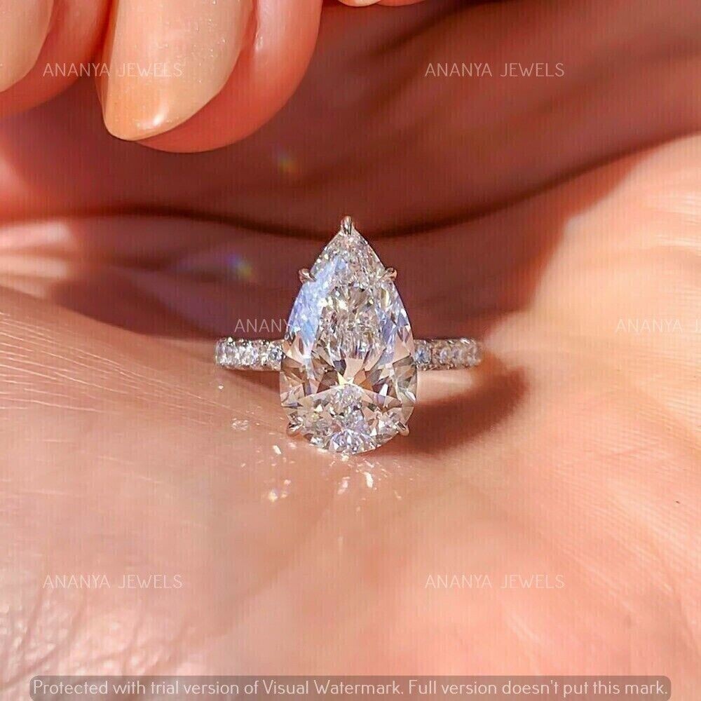 Ct Pear Cut Moissanite Hidden Halo Wedding Ring Real 925