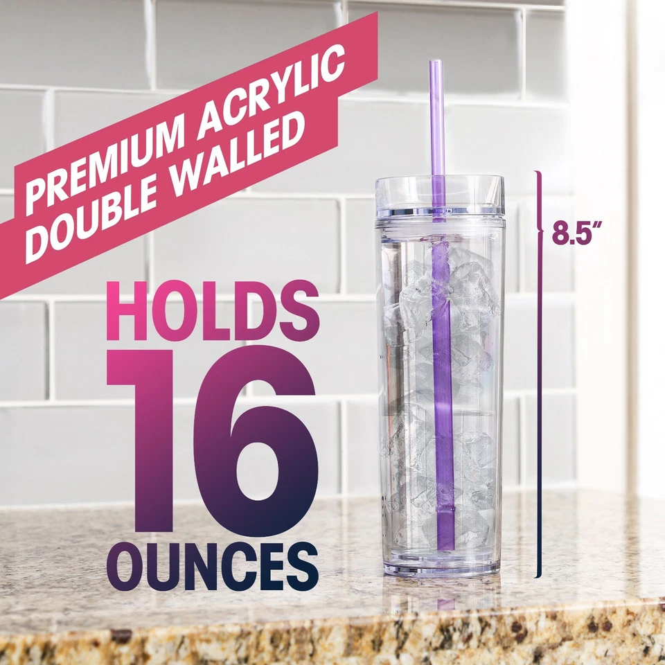 Vasos ajustados One Tall, vasos acrílicos de 16 onzas con pajita Foto 2 de 4