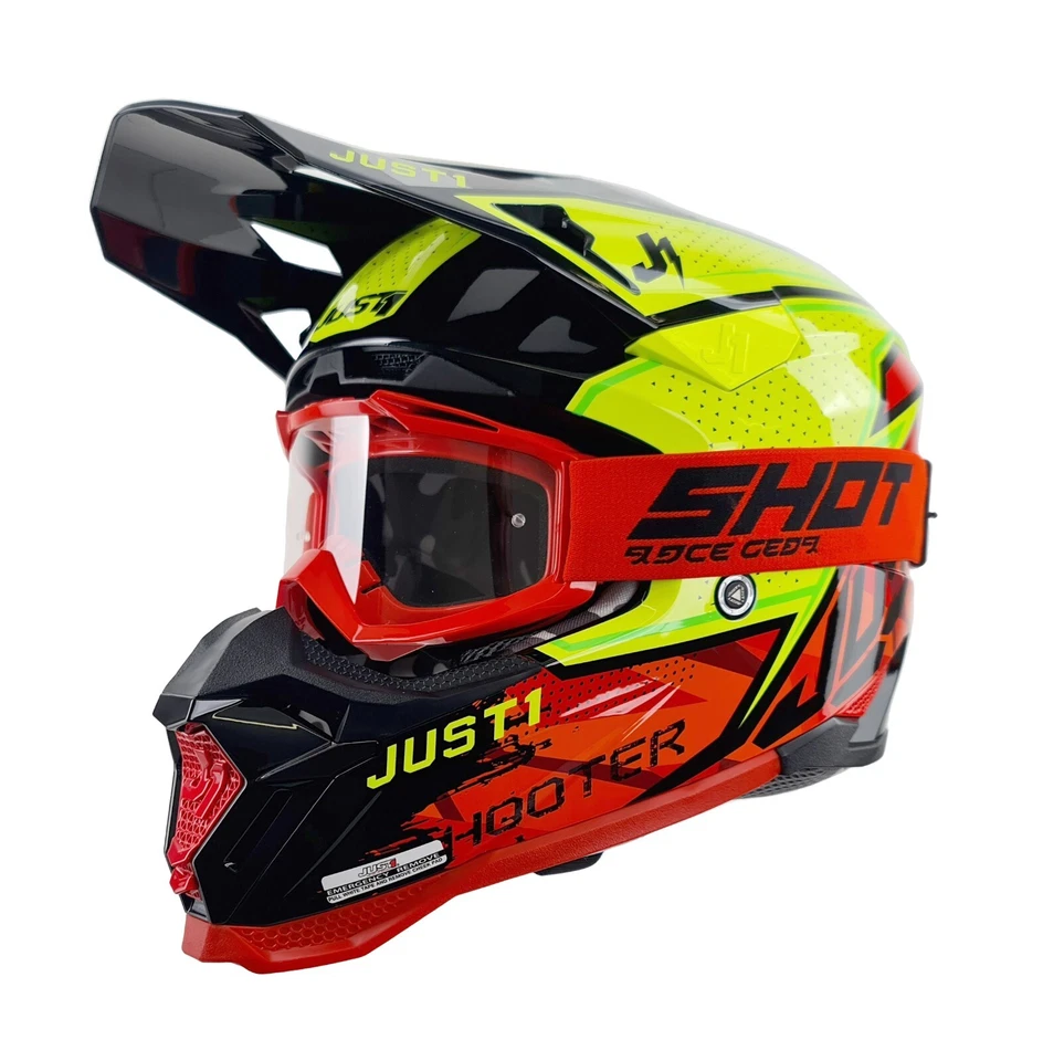 Just1 J40 Motocross Helmet Camo Red Neon Yellow ECE22.06 ACU Gold FREE GOGGLES