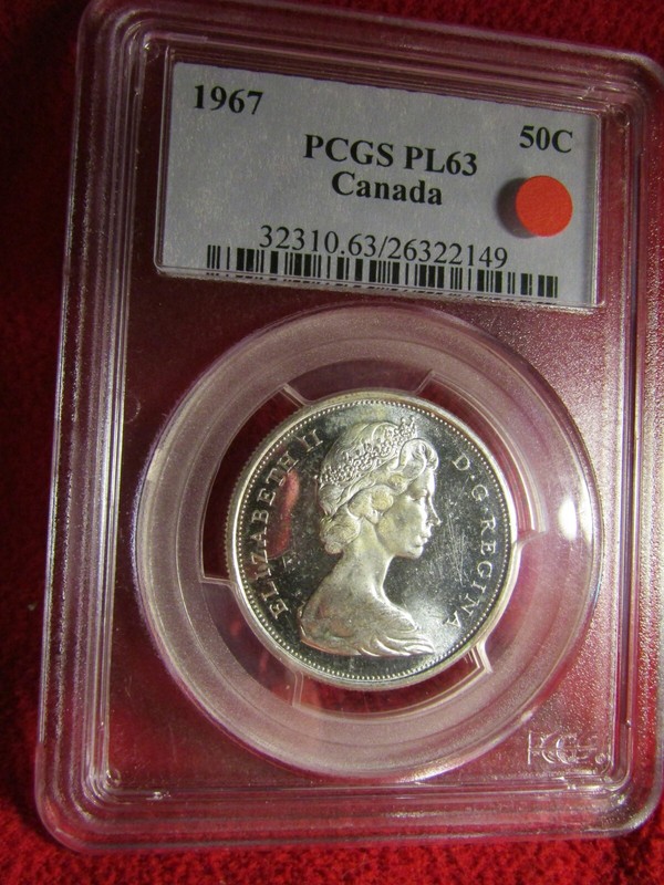 1967 CANADA SILVER 50 Cents.."HOWLING WOLF".."CENTENNIAL"..PCGS PL-63..NICE COIN
