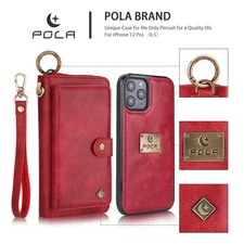 For iPhone 16 15 14 13 Pro Max Women Purse Leather Zipper Detachable Wallet Case