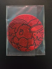 Pokemon Prismatic Evolutions Tin JUMBO Glitter Eevee Coin Red