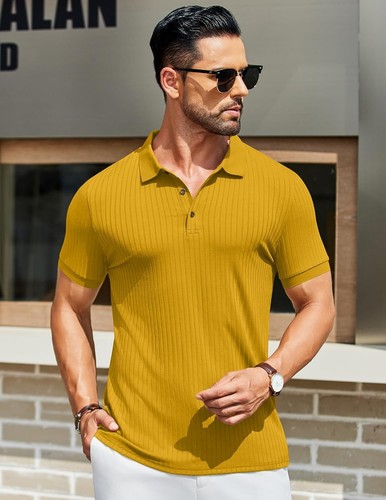 Herren Struktur Poloshirts Kurzarm Slim Fit Freizeit Knopf Polo T-Shirt - Bild 21 von 115