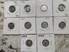 #33 Mercury Dimes Lot 10 90% Silver 1942AU(2), 1942G8, 1942(7).