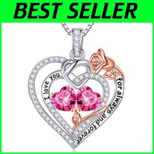 Love Engraved Heart Necklace with Double Birthstones - Perfect Anniversary Gift