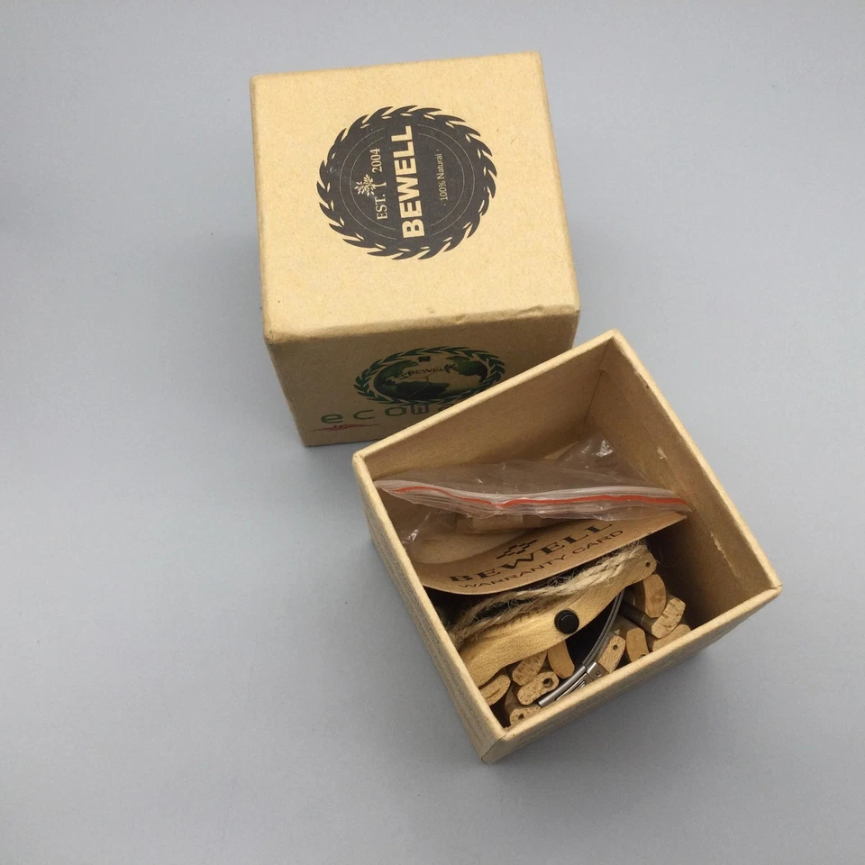 Reloj BEWELL Madera de Arce Hombre 44mm Caja Fecha Natural Eslabón Extra Batería Nueva 6.25" Foto 4 de 4