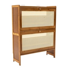 Rattan Shoe Cabinet 2 Flip Drawers Shoe Rack Storage Organizer for Entryway Home