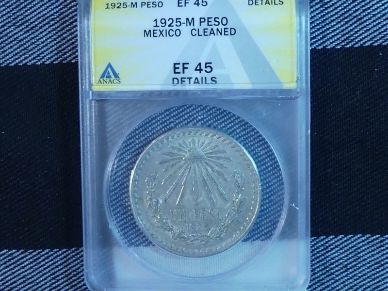 CB-136: MEXICO,Silver PESO, 1925 M, key date, EF45 details,cleaned ANACS 7748268