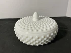Vintage White Milk Glass Covered Candy Dish Hobnail with Lid