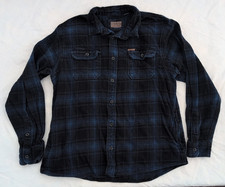 Orvis Mens Sz XL Big Bear Heavy Weight Flannel Button Up Shirt Plaid Blue Black