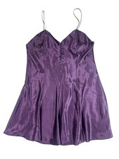 Vintage Kathryn Purple Satin Slip Dress Bias Cut Mini Nightgown Lingerie Large