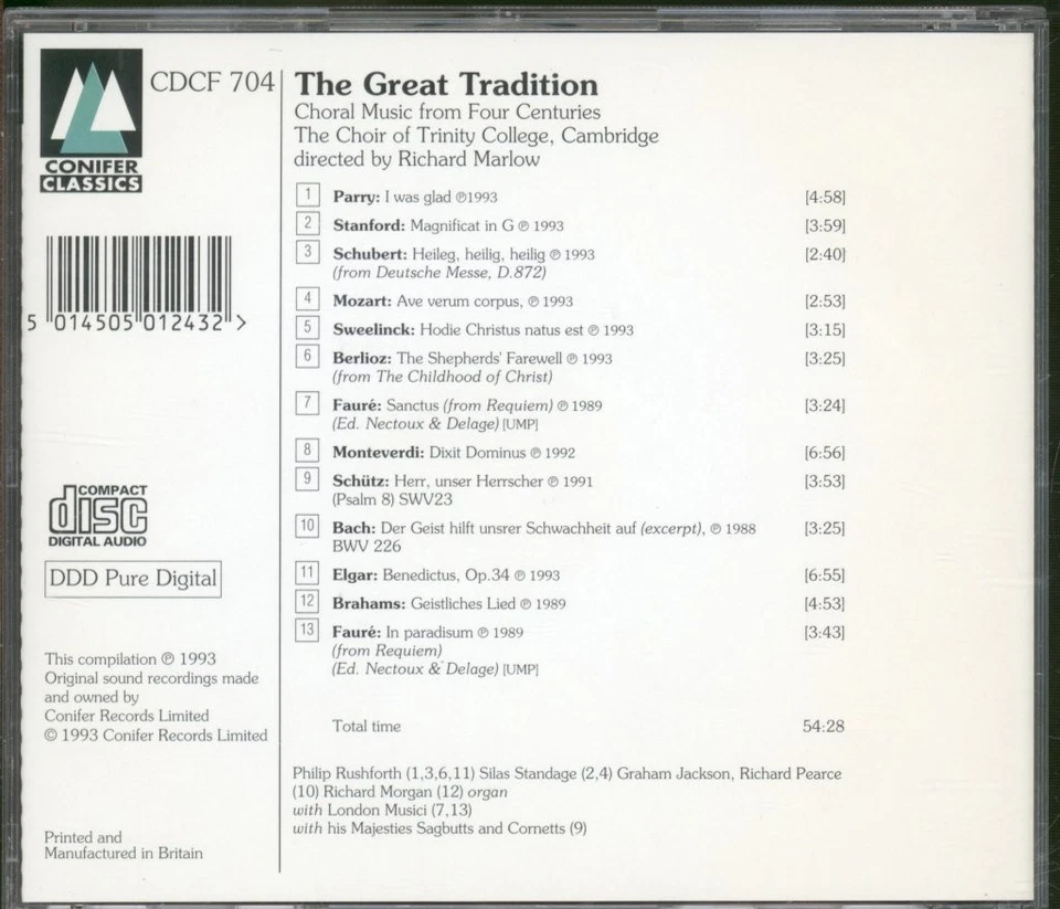 CDCF704 Choir of Trinity College, Cambridge / Richard Marlow Great Tradition CD - Image 2 of 3