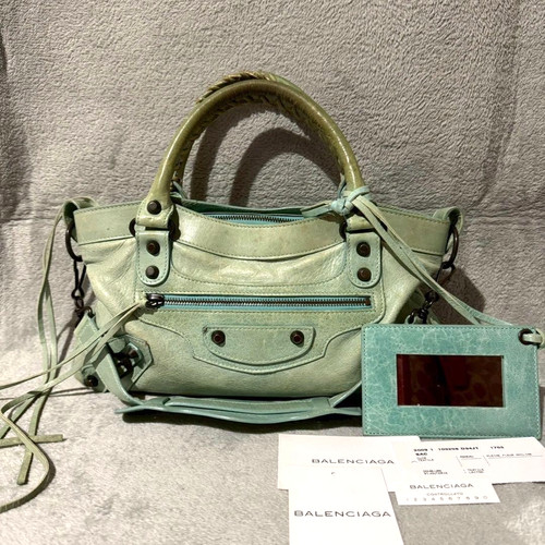 BALENCIAGA The First 2way Handbag Shoulder Bag 103208 Green Used Auth