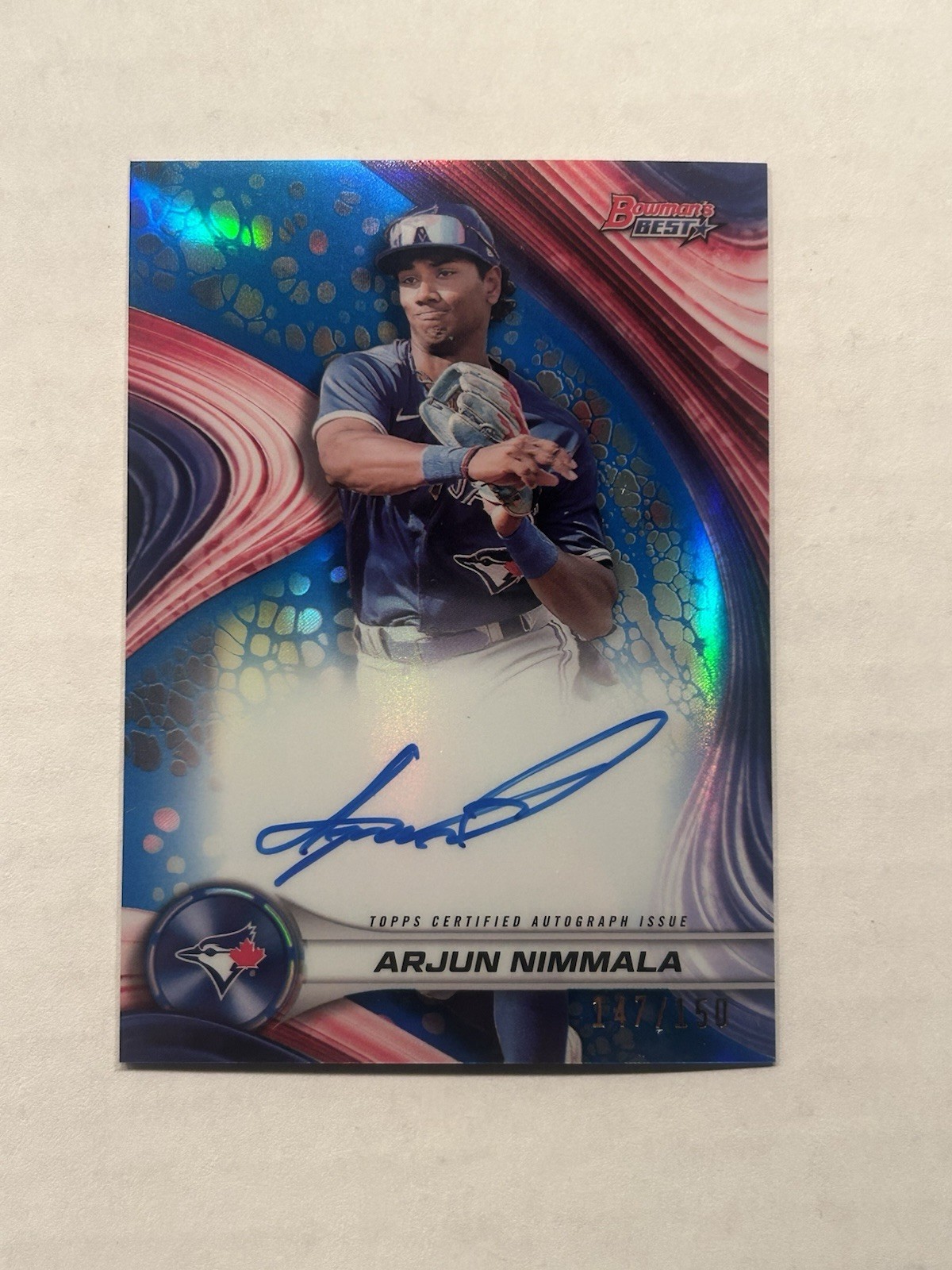 2024 Bowman's Best #B24-AN Arjun Nimmala Best of 2024 Auto Blue Refractor #/150